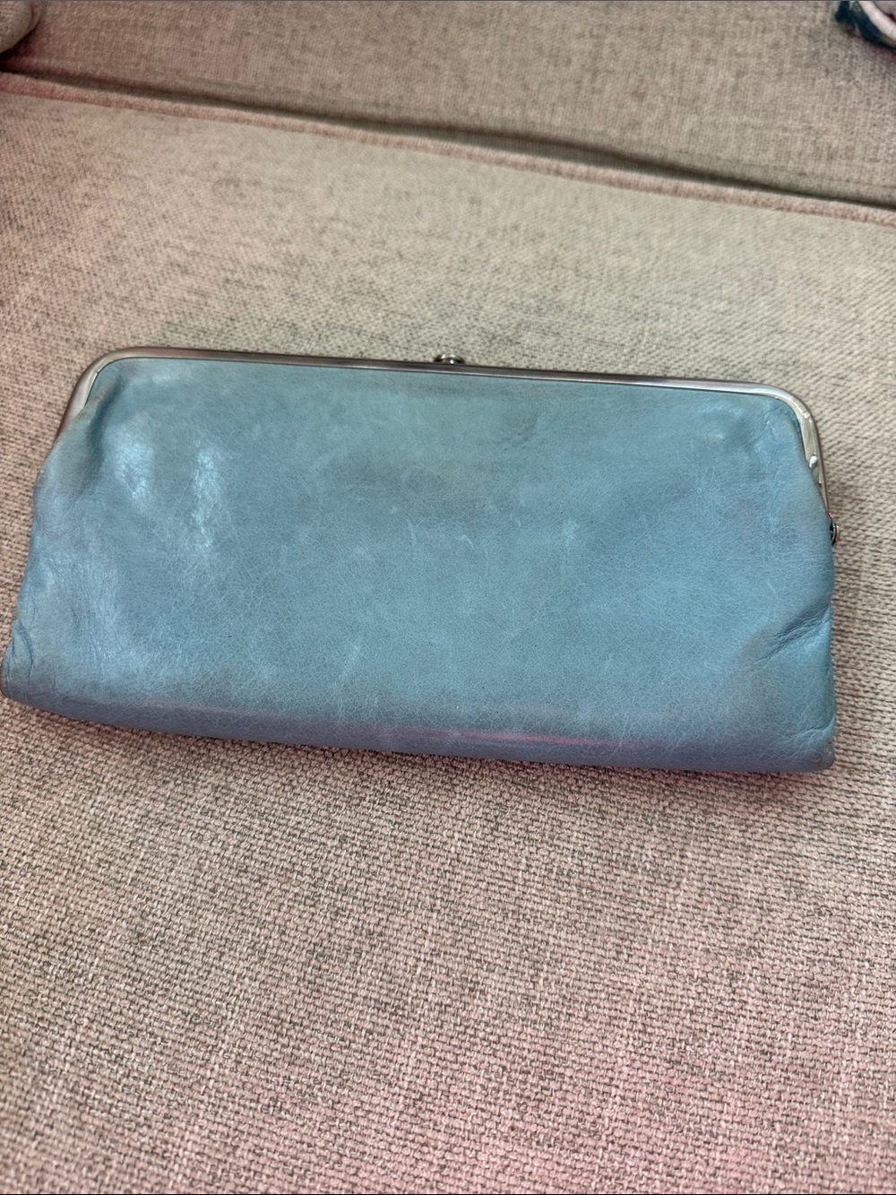 HOBO Blue Leather Frame Clutch Wristlet